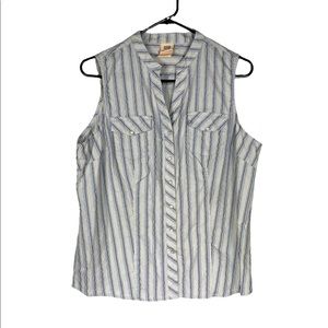 Vintage Women’s Faded Glory Pearl Snap Button Up Sleeveless Shirt Size Large